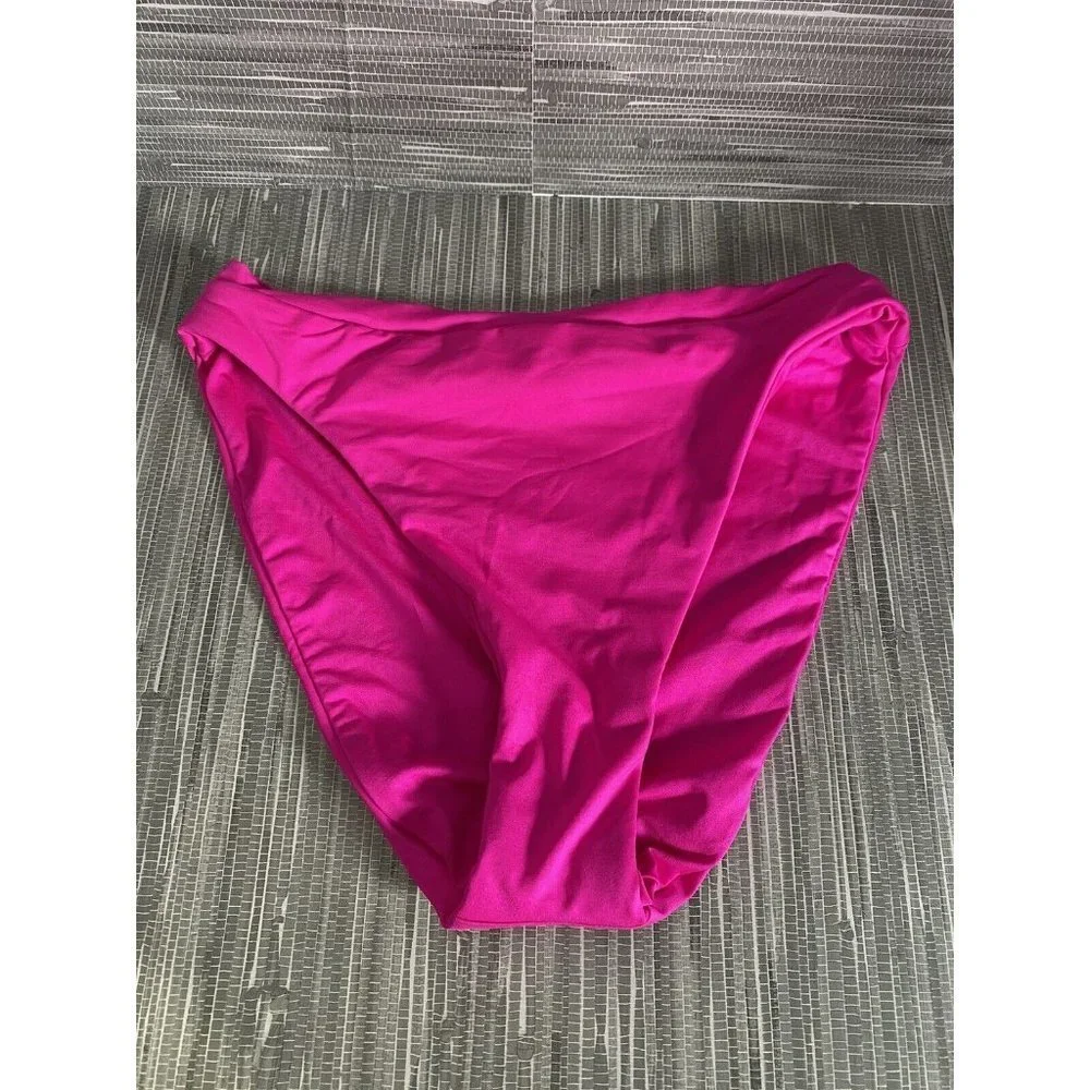 Becca Women's Bikini Swim Bottom Pink High Waist Stretch Laser Cut M New